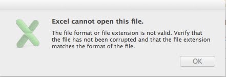 fix file format or extension is not valid error for 2001 excel on my mac
